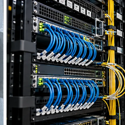 Illustration of a network rack connected to devices